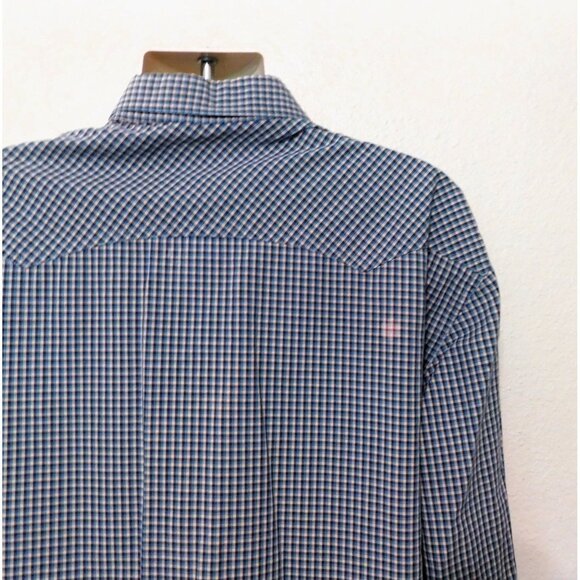 Roper Shirt Mens XL Blue Tan Plaid Pearl Snap Long Sleeve Pockets Western Cotton - Picture 6 of 8
